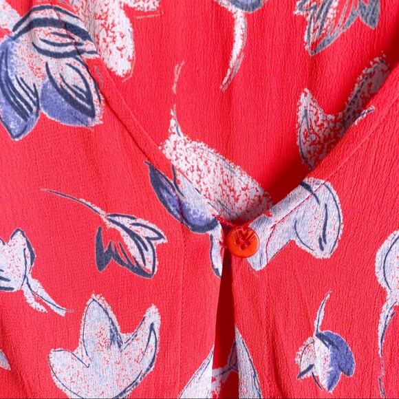 Vintage Cropped Top Blouse 1990s One Button Open Front Overlay Top Floral Red S - Picture 6 of 7